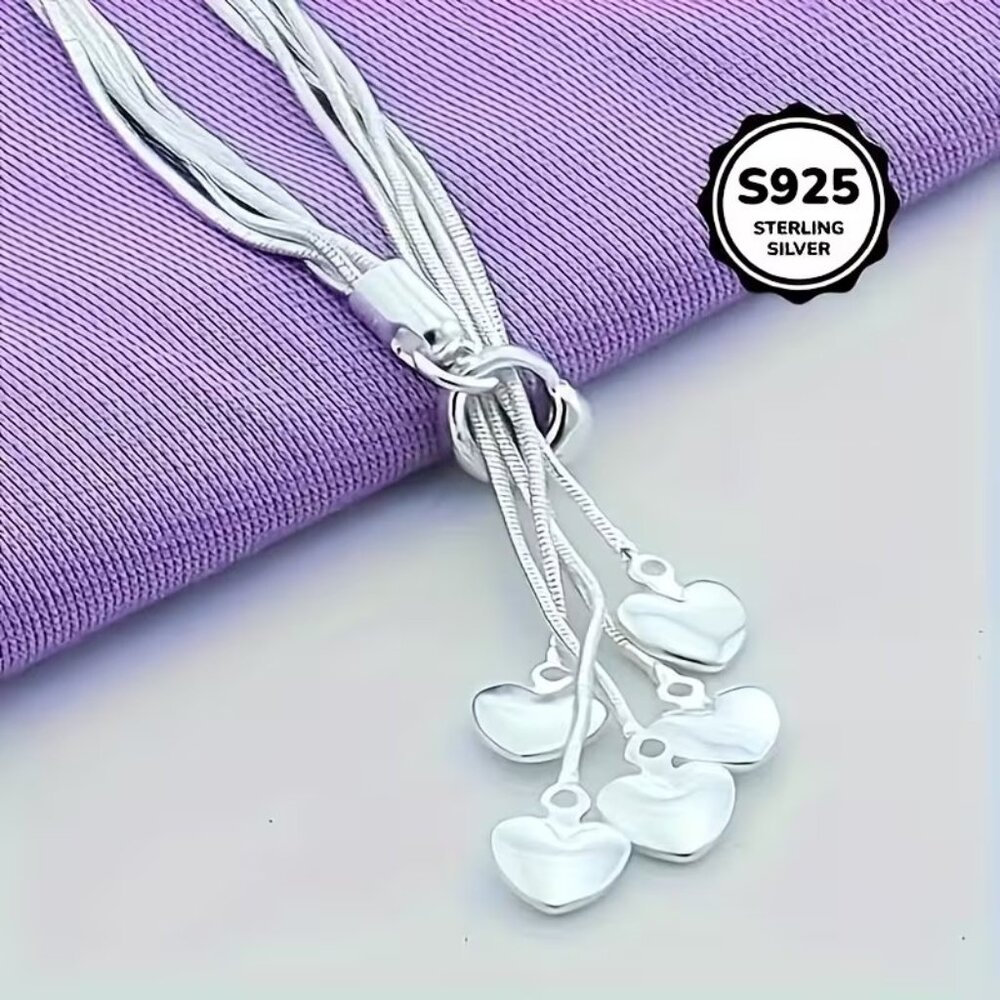 New Womens Tassel Heart 925 Sterling Silver Bracelet - Picture 4 of 4